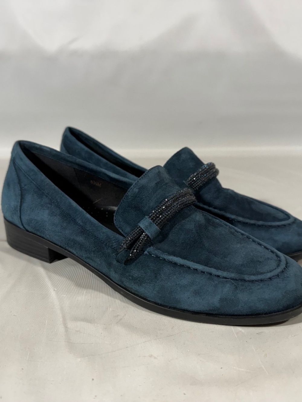 VANELI KARIDA WOMEN BLUE SUEDE SLIP ON LOAFER SHOE RHINESTONE STRAP-SZ 6.5